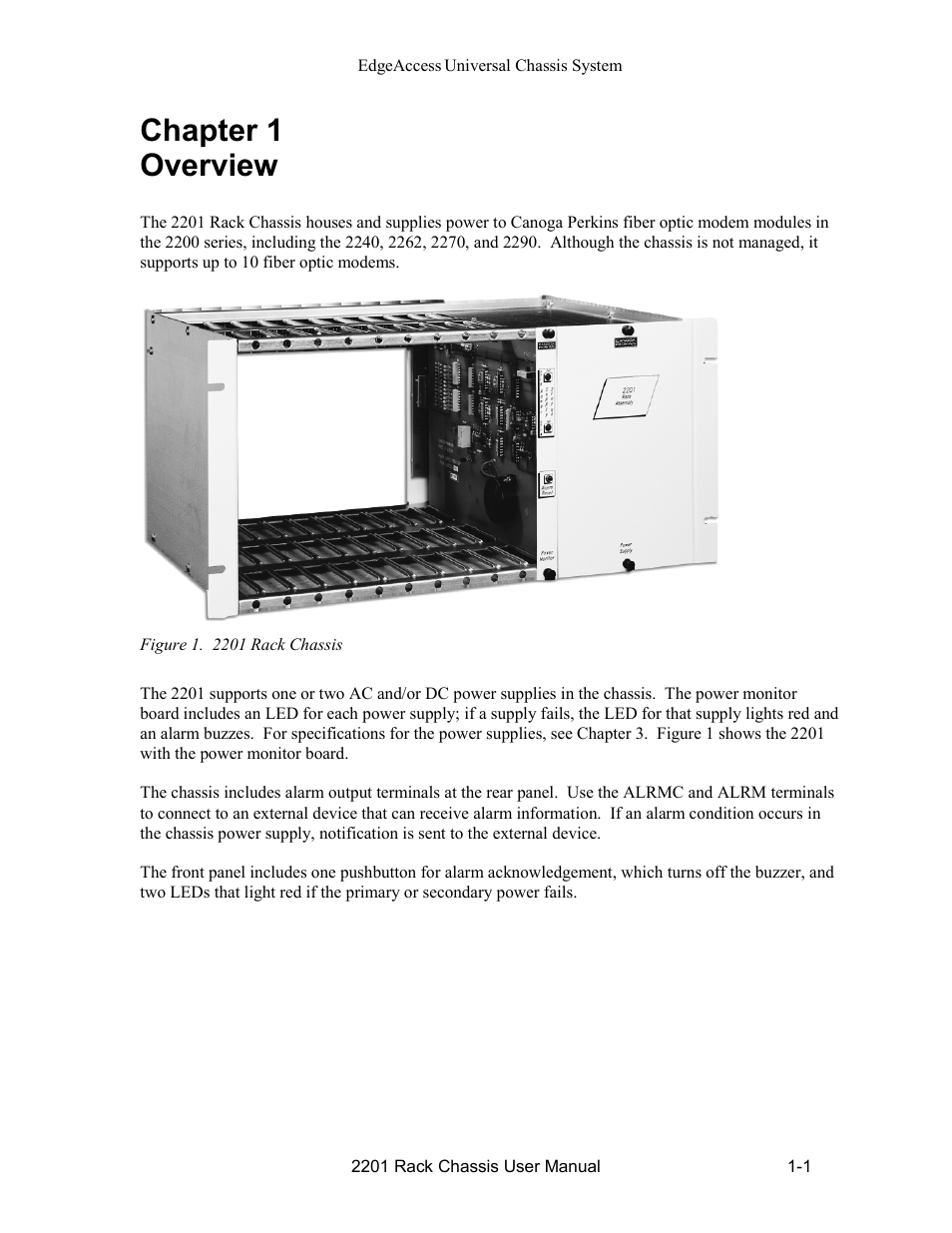 Chapter 1 overview, Chapter 1 overview -1, Figure 1. 2201 rack chassis -1 | CANOGA PERKINS 2201 Rack Chassis User Manual | Page 7 / 18