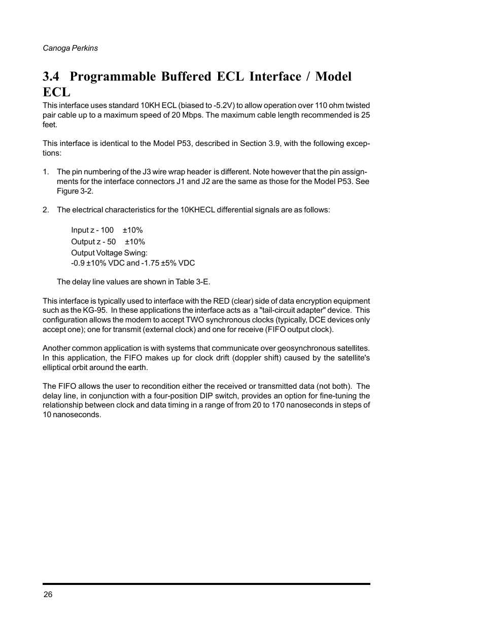 4 programmable buffered ecl interface / model ecl, 4 programmable buffered ecl interface/model ecl | CANOGA PERKINS 2270 Fiber Optic Modem User Manual | Page 26 / 64
