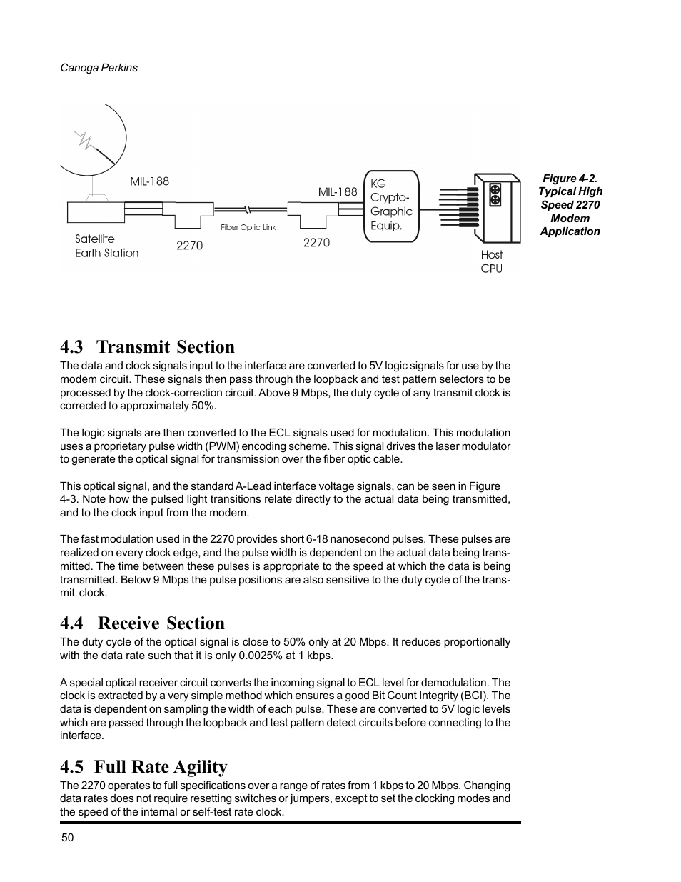 3 transmit section, 4 receive section, 5 full rate agility | 2 typical high speed 2270 modem application | CANOGA PERKINS 2270 Fiber Optic Modem User Manual | Page 50 / 64