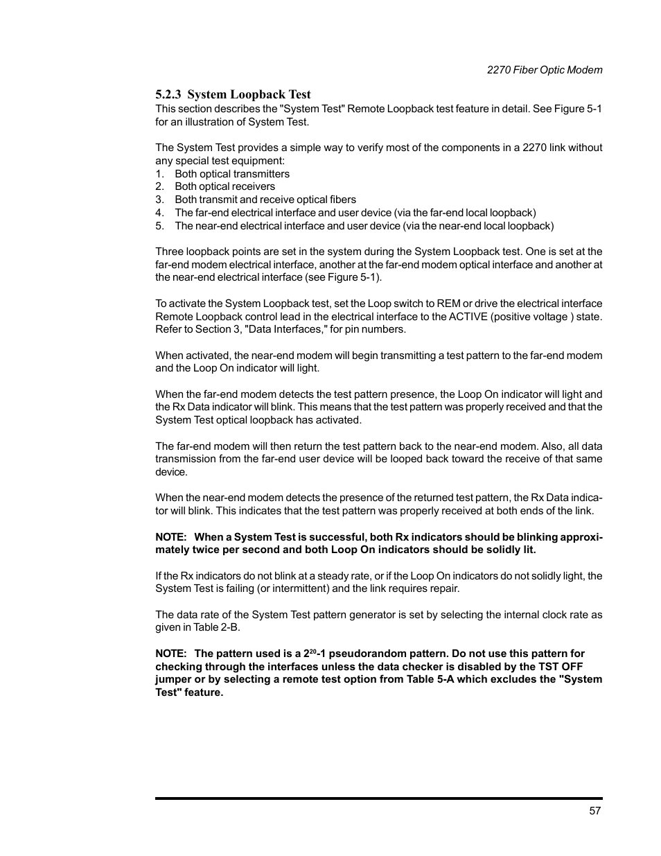 3 system loopback test | CANOGA PERKINS 2270 Fiber Optic Modem User Manual | Page 57 / 64