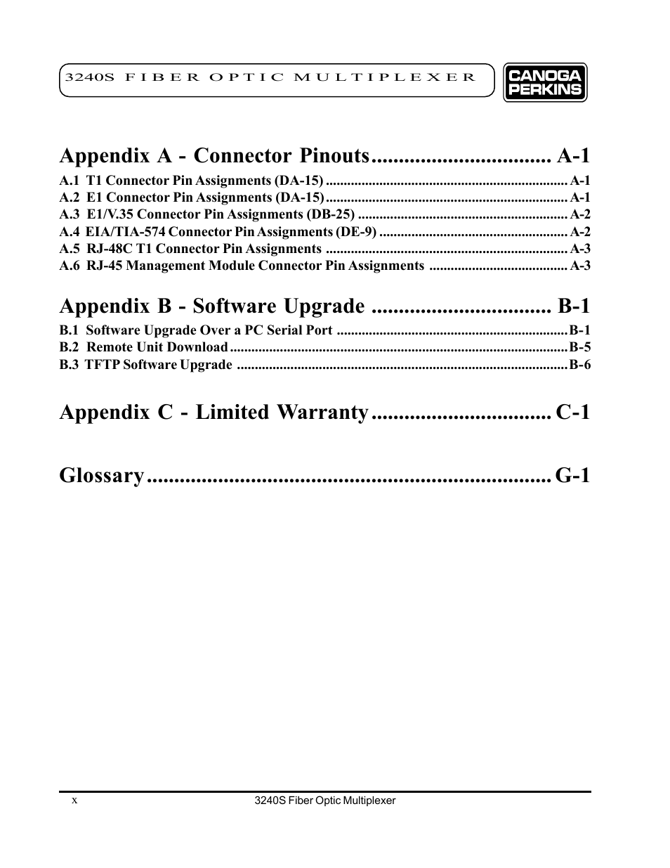 CANOGA PERKINS 3240S SNMP Managed Fiber Optic Multiplexer User Manual | Page 10 / 108
