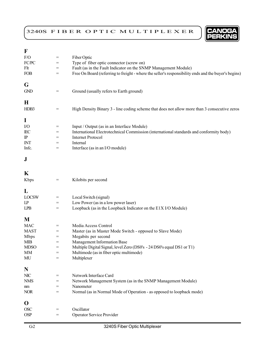CANOGA PERKINS 3240S SNMP Managed Fiber Optic Multiplexer User Manual | Page 106 / 108