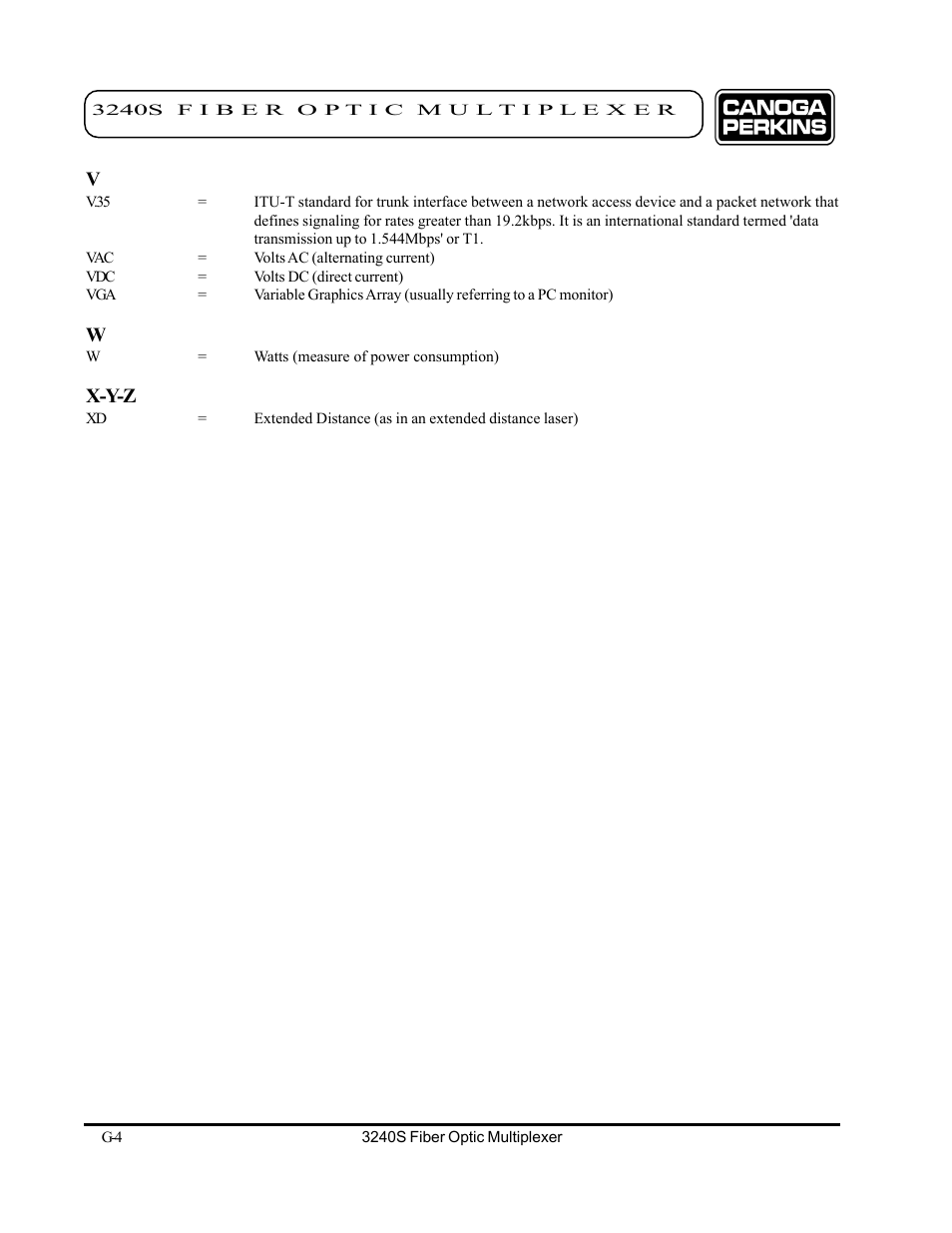 X-y-z | CANOGA PERKINS 3240S SNMP Managed Fiber Optic Multiplexer User Manual | Page 108 / 108