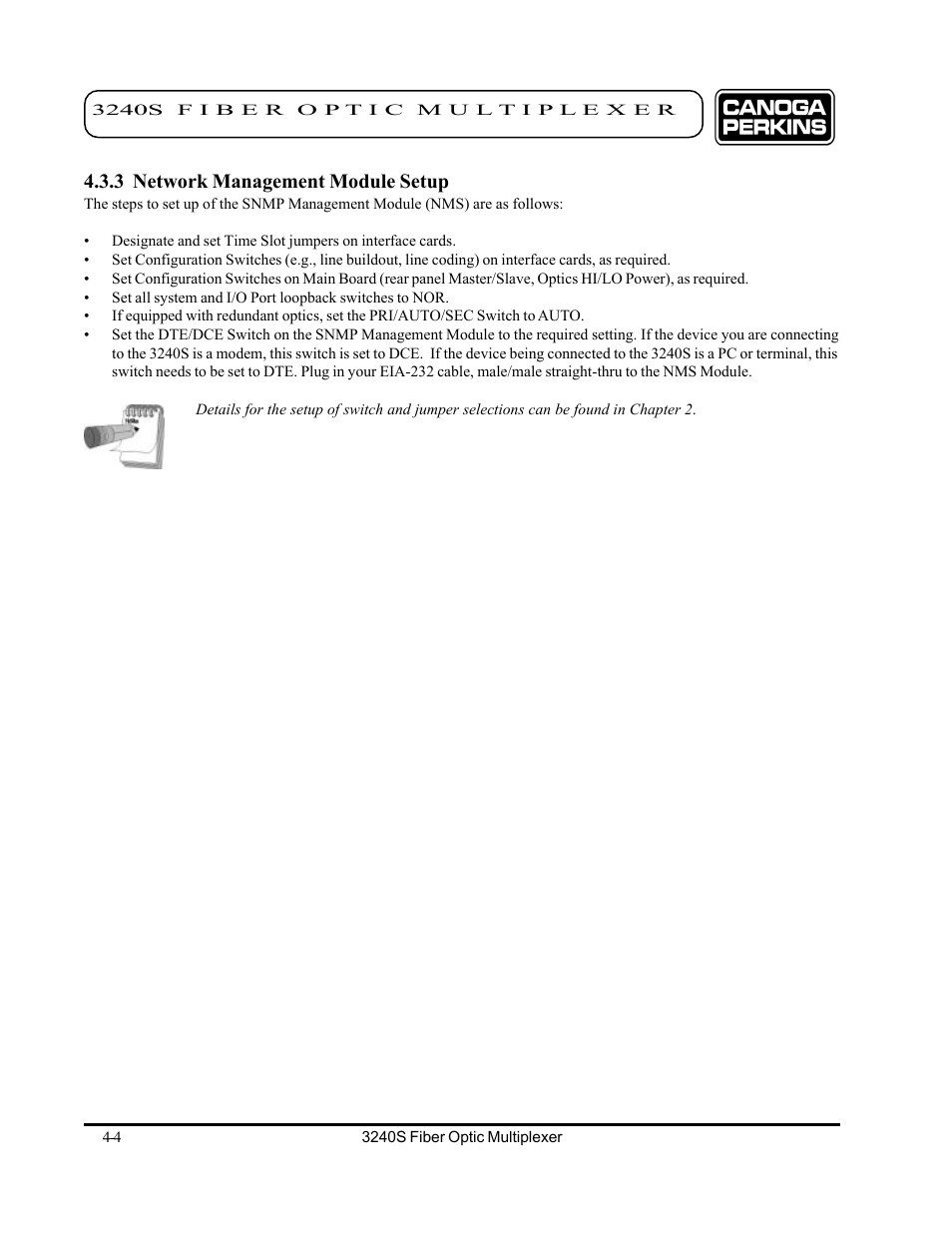 3 network management module setup, 3 network management module setup -4 | CANOGA PERKINS 3240S SNMP Managed Fiber Optic Multiplexer User Manual | Page 46 / 108