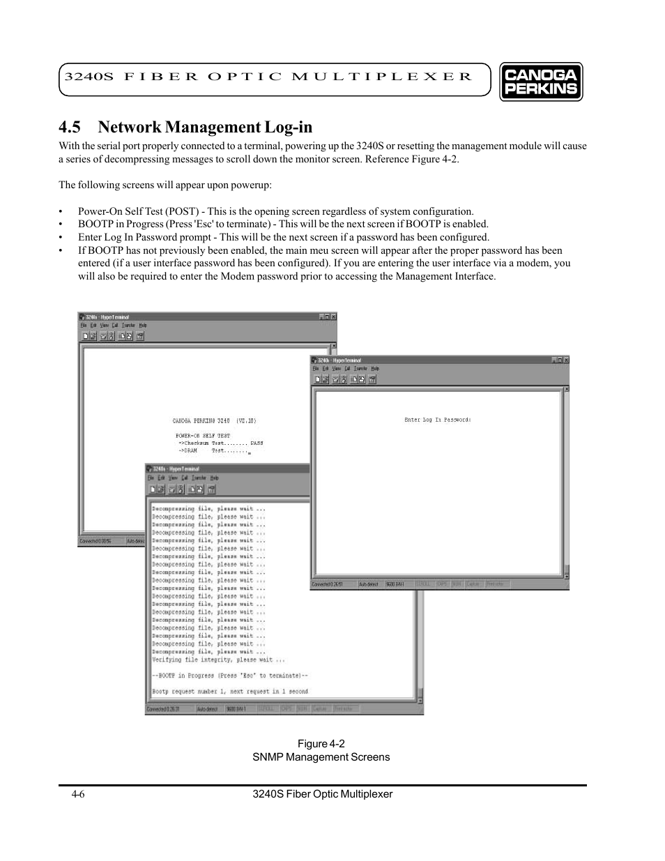 5 network management log-in, 5 network management log-in -6 | CANOGA PERKINS 3240S SNMP Managed Fiber Optic Multiplexer User Manual | Page 48 / 108