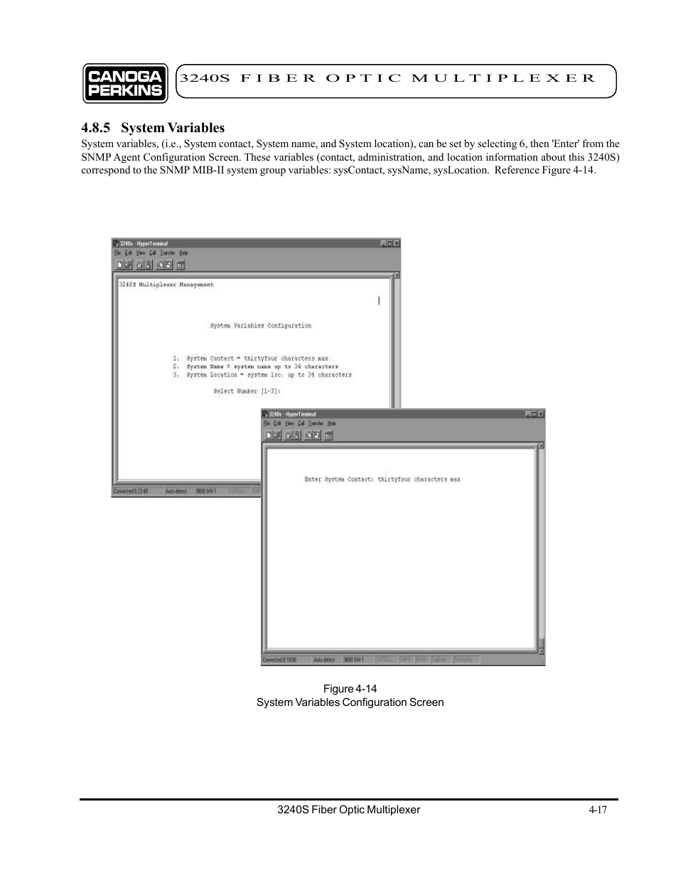 5 system variables, 5 system variables -17 | CANOGA PERKINS 3240S SNMP Managed Fiber Optic Multiplexer User Manual | Page 59 / 108