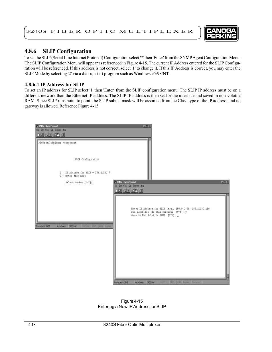 6 slip configuration, 1 ip address for slip, 6 slip configuration -18 | 1 ip address for slip -18 | CANOGA PERKINS 3240S SNMP Managed Fiber Optic Multiplexer User Manual | Page 60 / 108