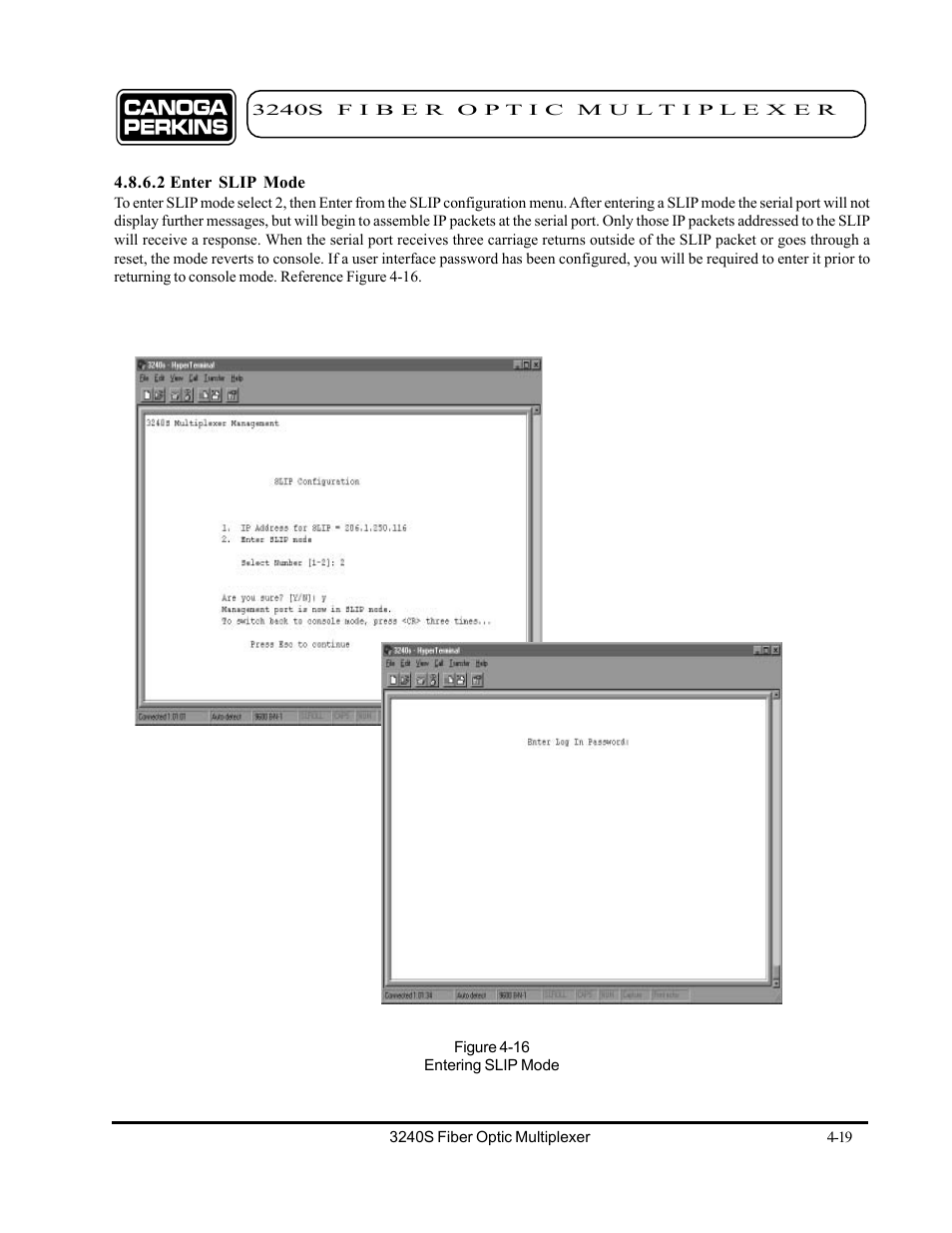 2 enter slip mode, 2 enter slip mode -19 | CANOGA PERKINS 3240S SNMP Managed Fiber Optic Multiplexer User Manual | Page 61 / 108