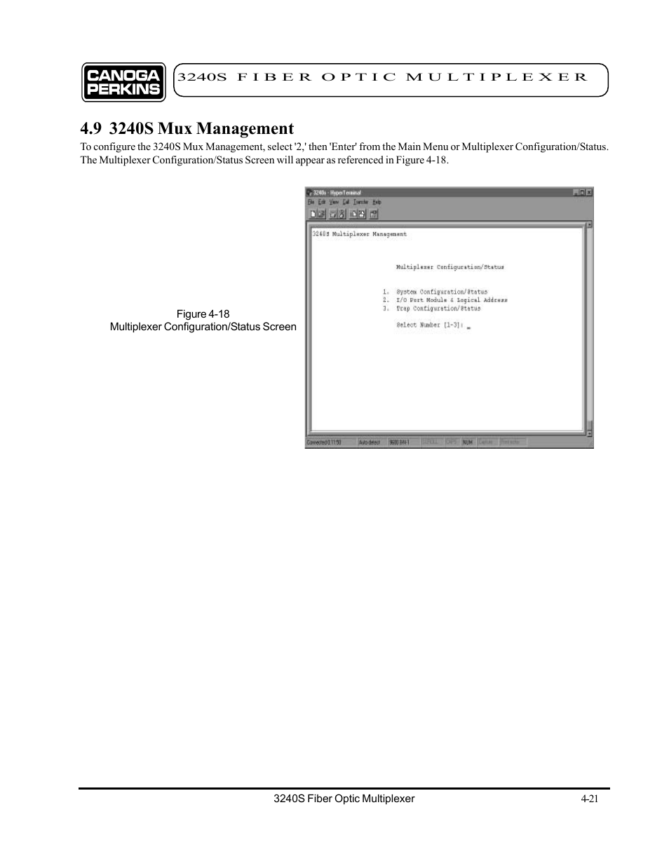 9 3240s mux management, 9 3240s mux management -21 | CANOGA PERKINS 3240S SNMP Managed Fiber Optic Multiplexer User Manual | Page 63 / 108