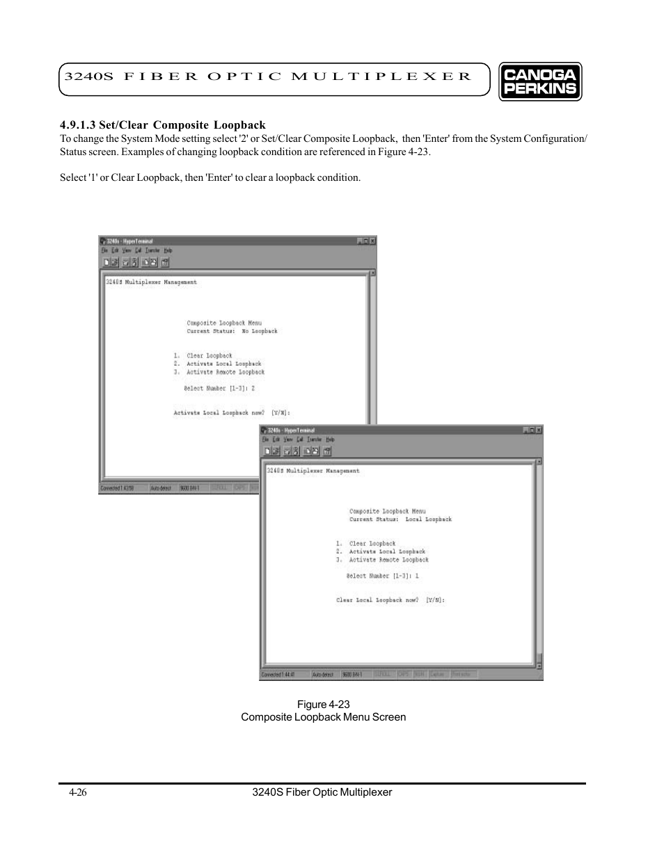 3 set/clear composite loopback, 3 set/clear composite loopback -26 | CANOGA PERKINS 3240S SNMP Managed Fiber Optic Multiplexer User Manual | Page 68 / 108