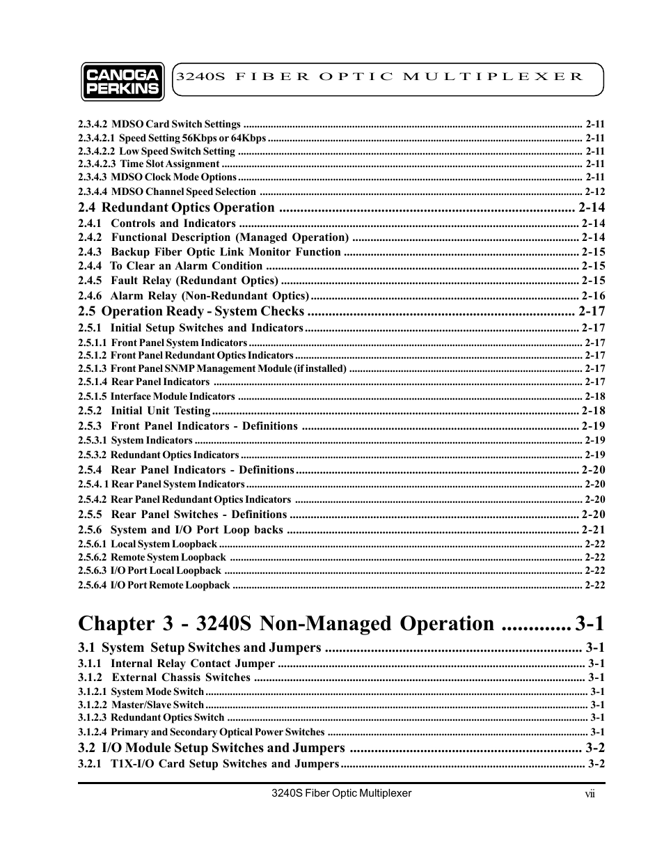 CANOGA PERKINS 3240S SNMP Managed Fiber Optic Multiplexer User Manual | Page 7 / 108
