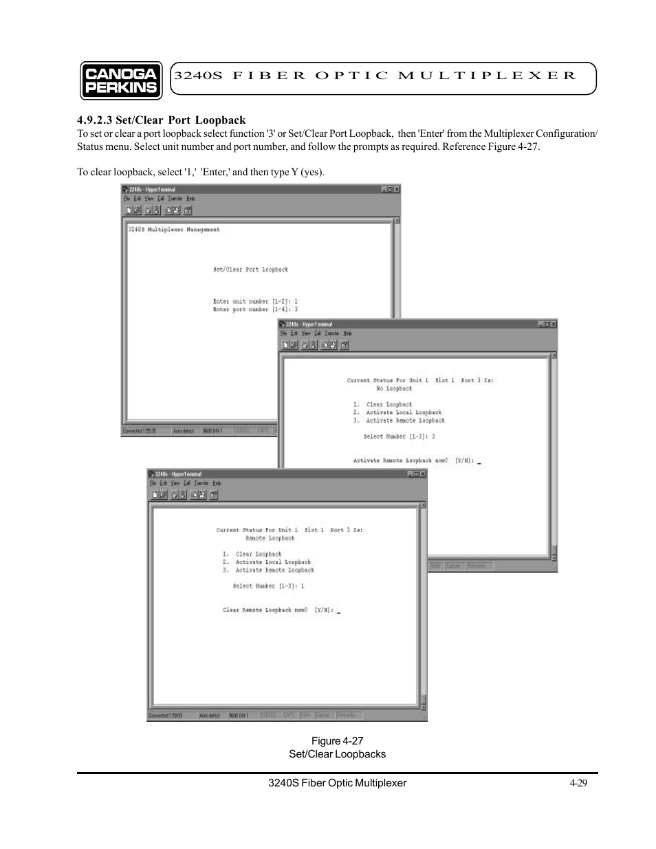 3 set/clear port loopback, 3 set/clear port loopback -29 | CANOGA PERKINS 3240S SNMP Managed Fiber Optic Multiplexer User Manual | Page 71 / 108