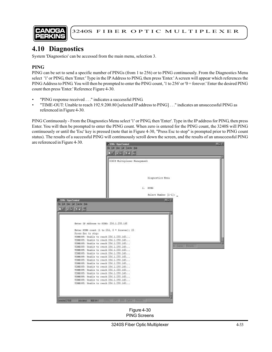 10 diagnostics, 10 diagnostics -33 | CANOGA PERKINS 3240S SNMP Managed Fiber Optic Multiplexer User Manual | Page 75 / 108