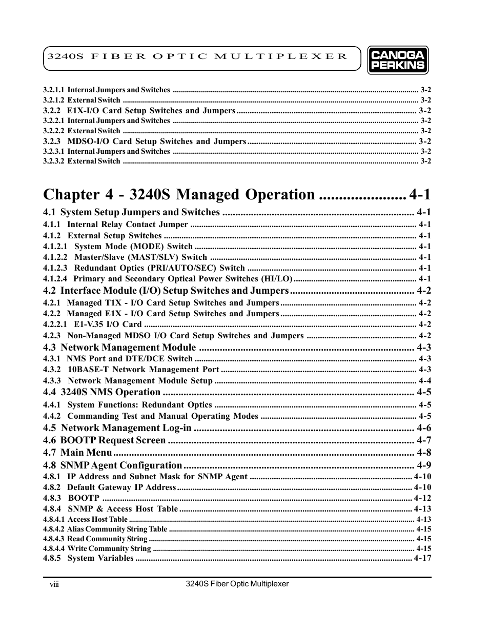 CANOGA PERKINS 3240S SNMP Managed Fiber Optic Multiplexer User Manual | Page 8 / 108