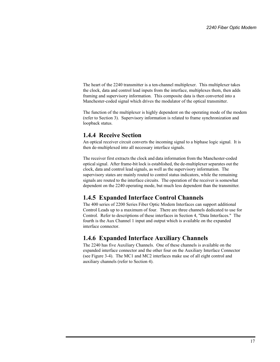 4 receive section, 5 expanded interface control channels, 6 expanded interface auxiliary channels | CANOGA PERKINS 2240 Fiber Optic Modem User Manual | Page 17 / 106