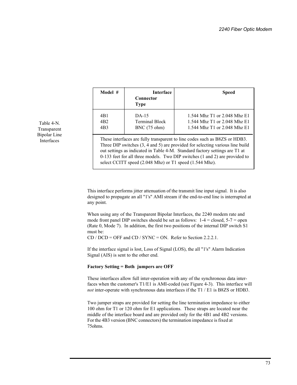 N transparent bipolar line interfaces | CANOGA PERKINS 2240 Fiber Optic Modem User Manual | Page 73 / 106