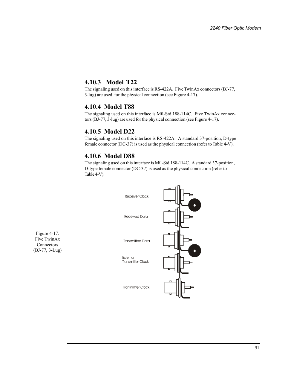 3 model t22, 4 model t88, 5 model d22 | 6 model d88, 17 five twinax connectors (bj-77, 3-lug) | CANOGA PERKINS 2240 Fiber Optic Modem User Manual | Page 91 / 106