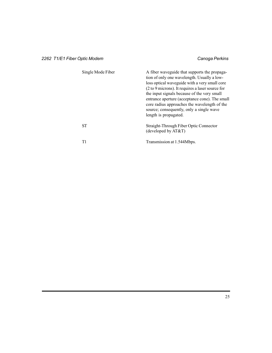 CANOGA PERKINS 2262 T1/E1 Fiber Optic Modem User Manual | Page 25 / 27