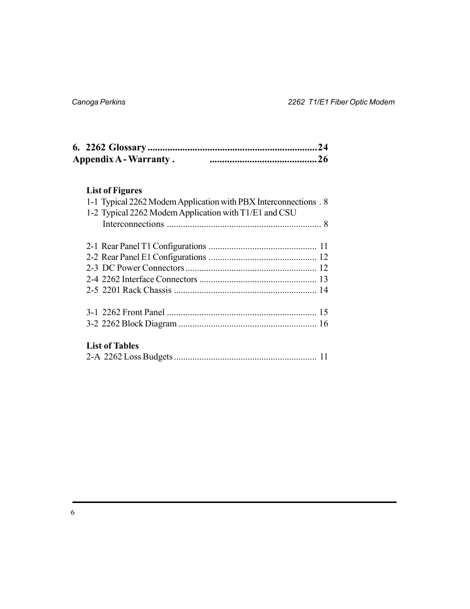 CANOGA PERKINS 2262 T1/E1 Fiber Optic Modem User Manual | Page 6 / 27