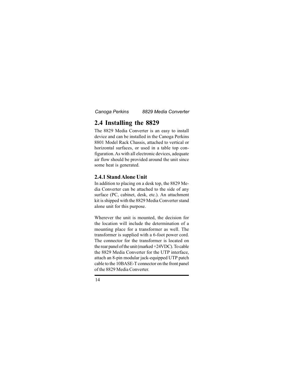 CANOGA PERKINS 8829 UTP-to-Fiber Optic Media Converter User Manual | Page 14 / 42