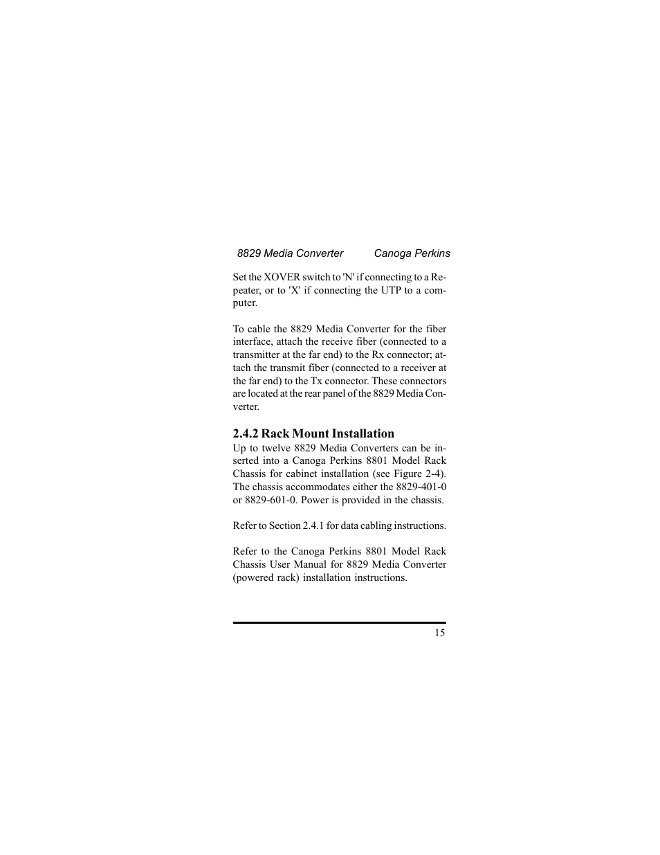 CANOGA PERKINS 8829 UTP-to-Fiber Optic Media Converter User Manual | Page 15 / 42