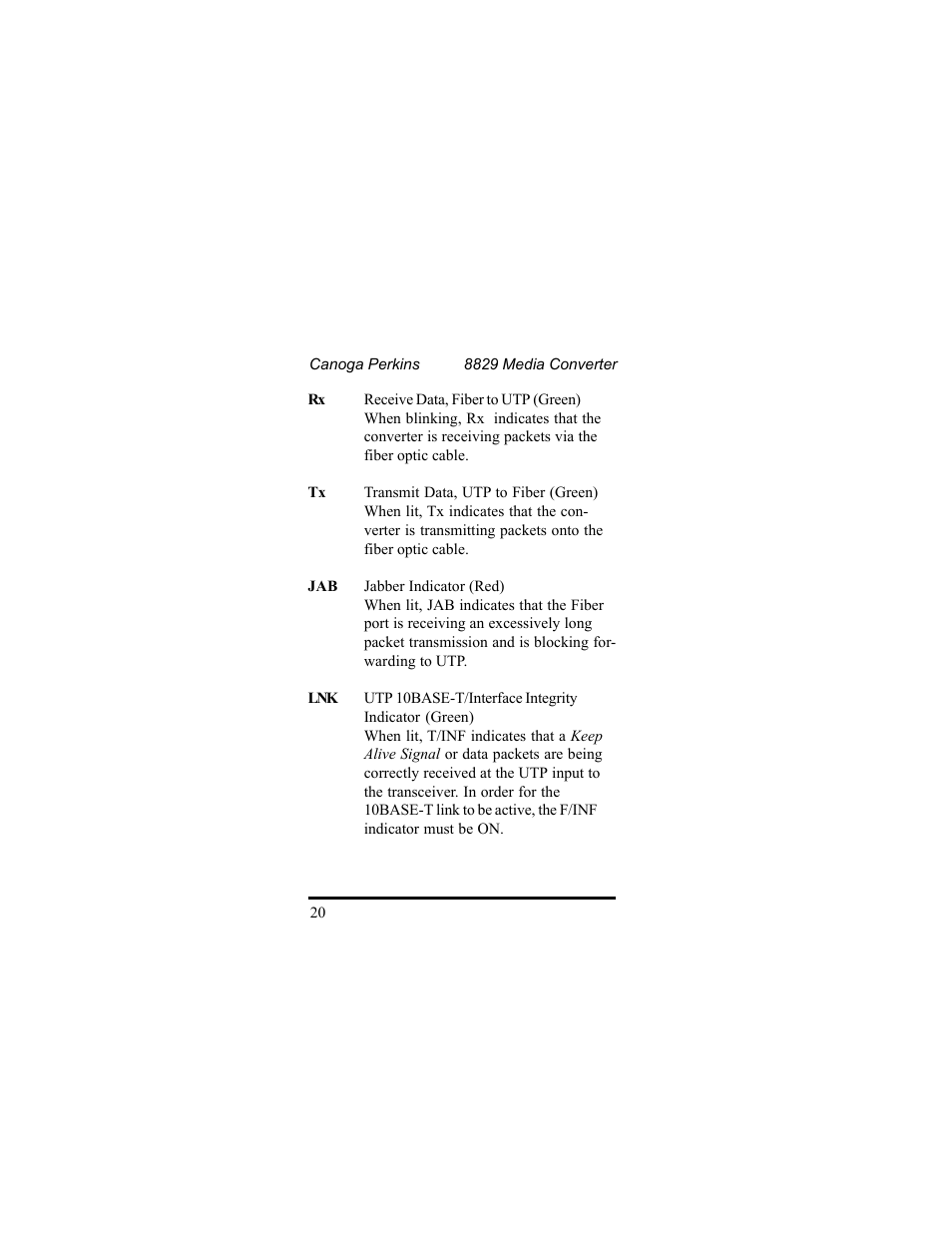 CANOGA PERKINS 8829 UTP-to-Fiber Optic Media Converter User Manual | Page 20 / 42