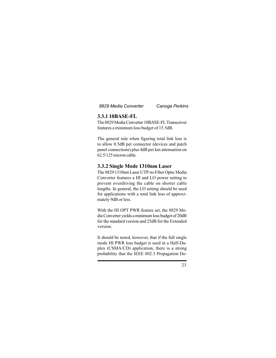 CANOGA PERKINS 8829 UTP-to-Fiber Optic Media Converter User Manual | Page 23 / 42