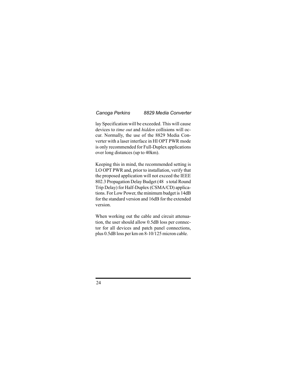 CANOGA PERKINS 8829 UTP-to-Fiber Optic Media Converter User Manual | Page 24 / 42