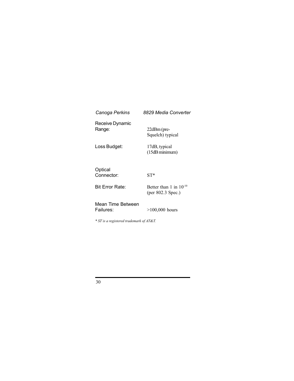 CANOGA PERKINS 8829 UTP-to-Fiber Optic Media Converter User Manual | Page 30 / 42