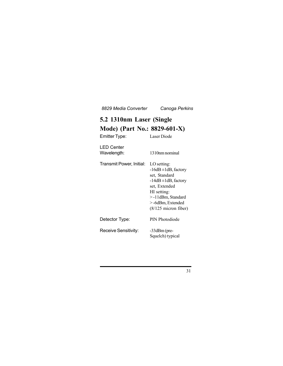 CANOGA PERKINS 8829 UTP-to-Fiber Optic Media Converter User Manual | Page 31 / 42