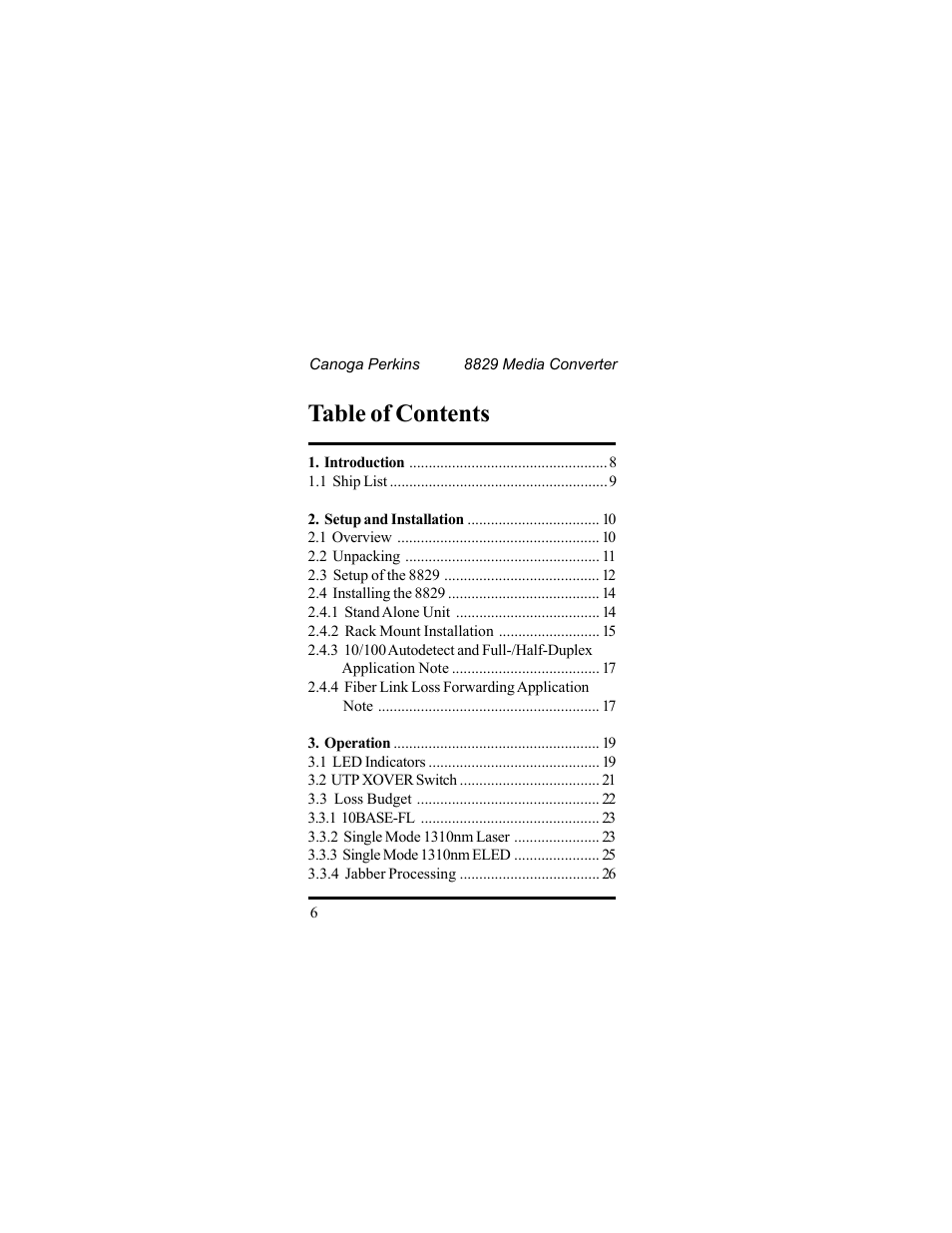 CANOGA PERKINS 8829 UTP-to-Fiber Optic Media Converter User Manual | Page 6 / 42