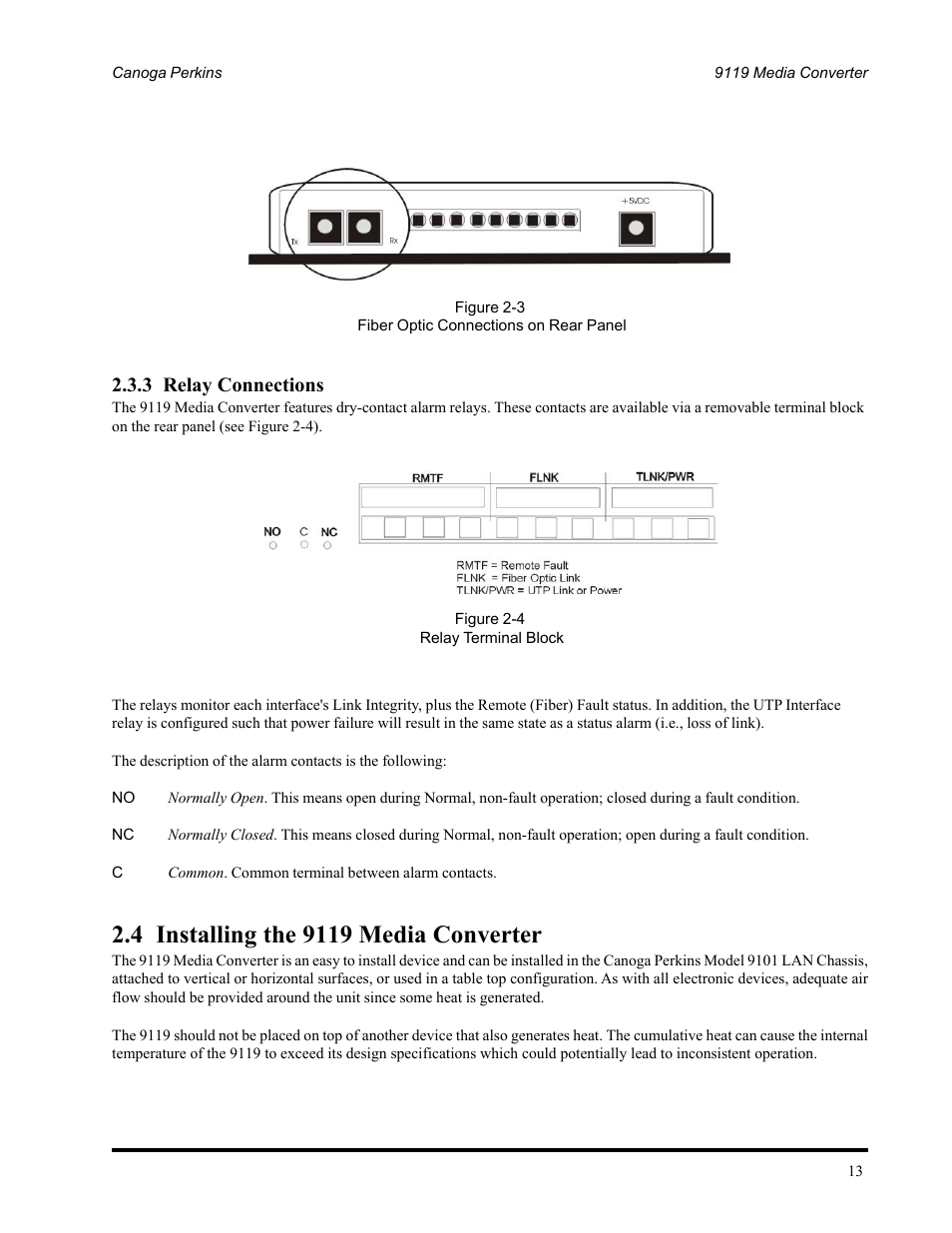 3 relay connections | CANOGA PERKINS 9119 Rack Mount 100BASE-TX/FX Media Converter User Manual | Page 13 / 30