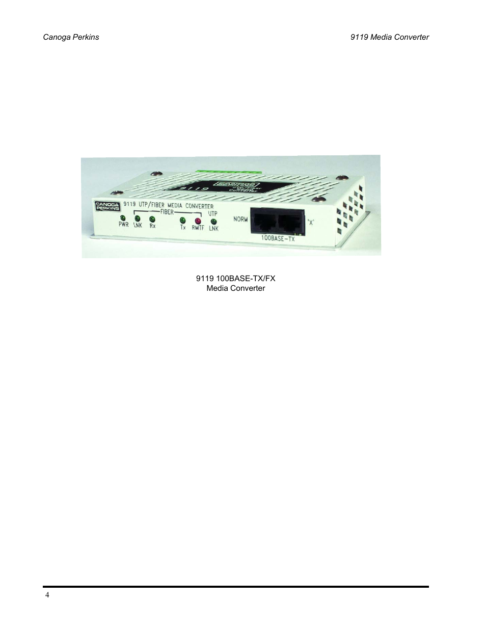 CANOGA PERKINS 9119 Rack Mount 100BASE-TX/FX Media Converter User Manual | Page 4 / 30