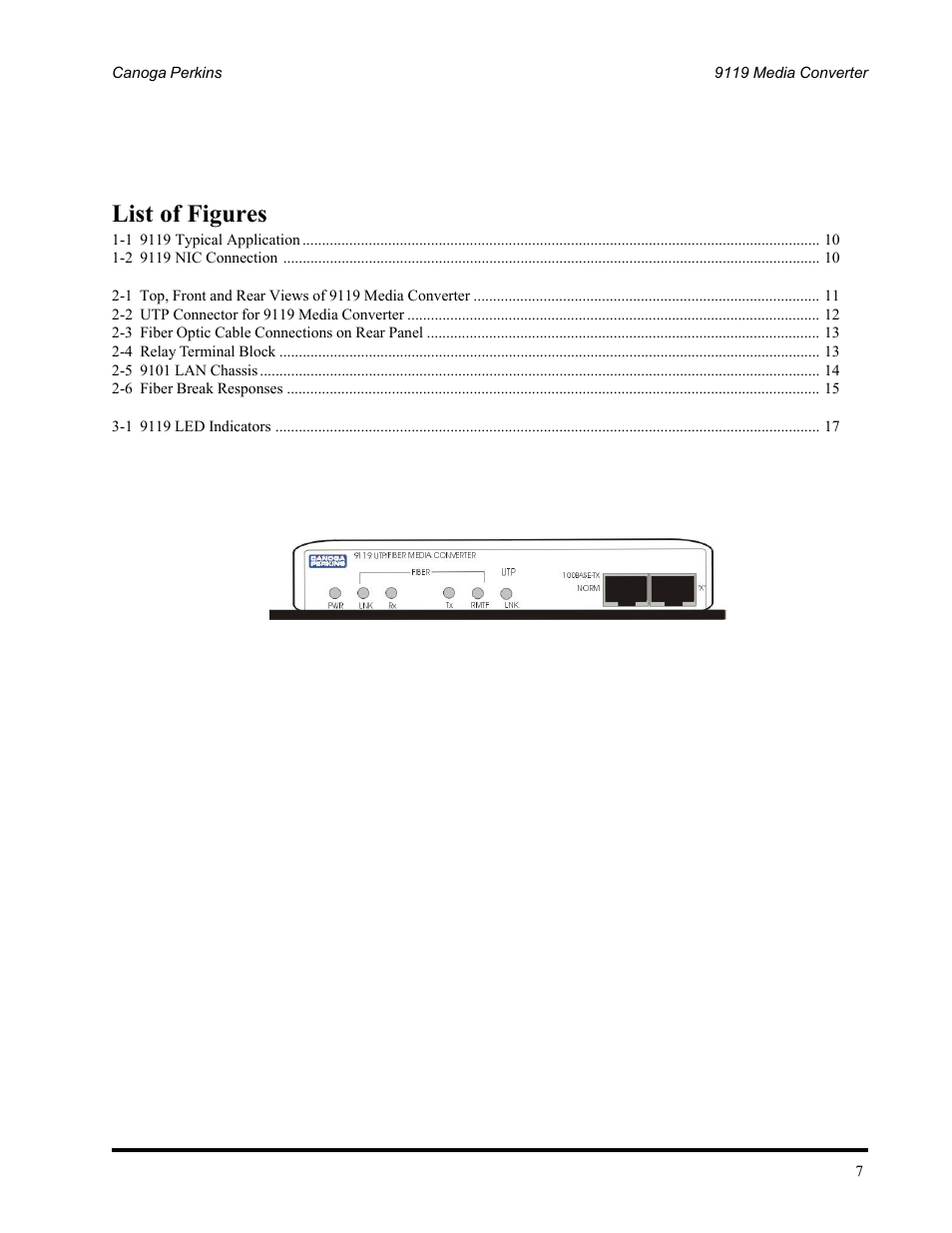 List of figures | CANOGA PERKINS 9119 Rack Mount 100BASE-TX/FX Media Converter User Manual | Page 7 / 30
