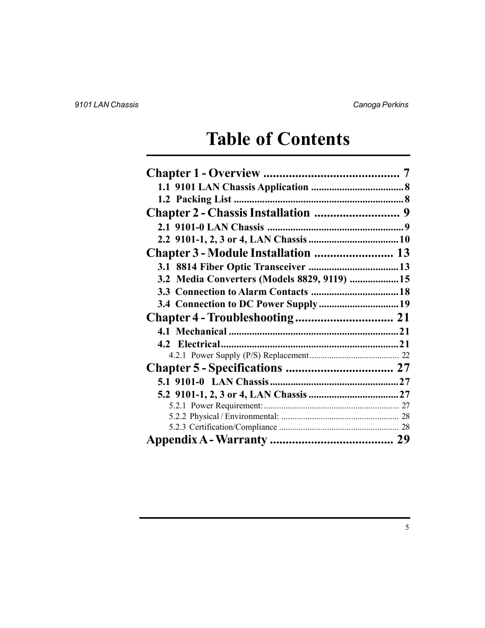 CANOGA PERKINS 9101 LAN Chassis User Manual | Page 5 / 31