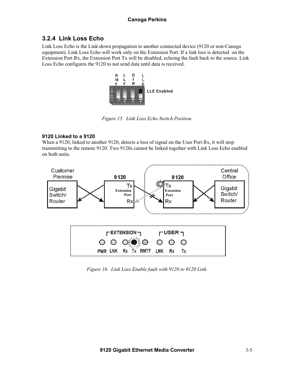 4link loss echo, Link loss echo -5, 4 link loss echo | CANOGA PERKINS 9120 Gigabit Ethernet Media Converter User Manual | Page 19 / 33