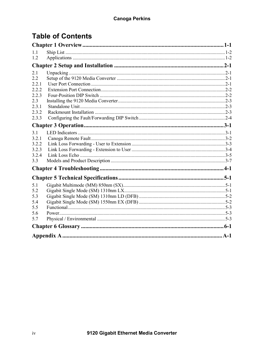 CANOGA PERKINS 9120 Gigabit Ethernet Media Converter User Manual | Page 4 / 33