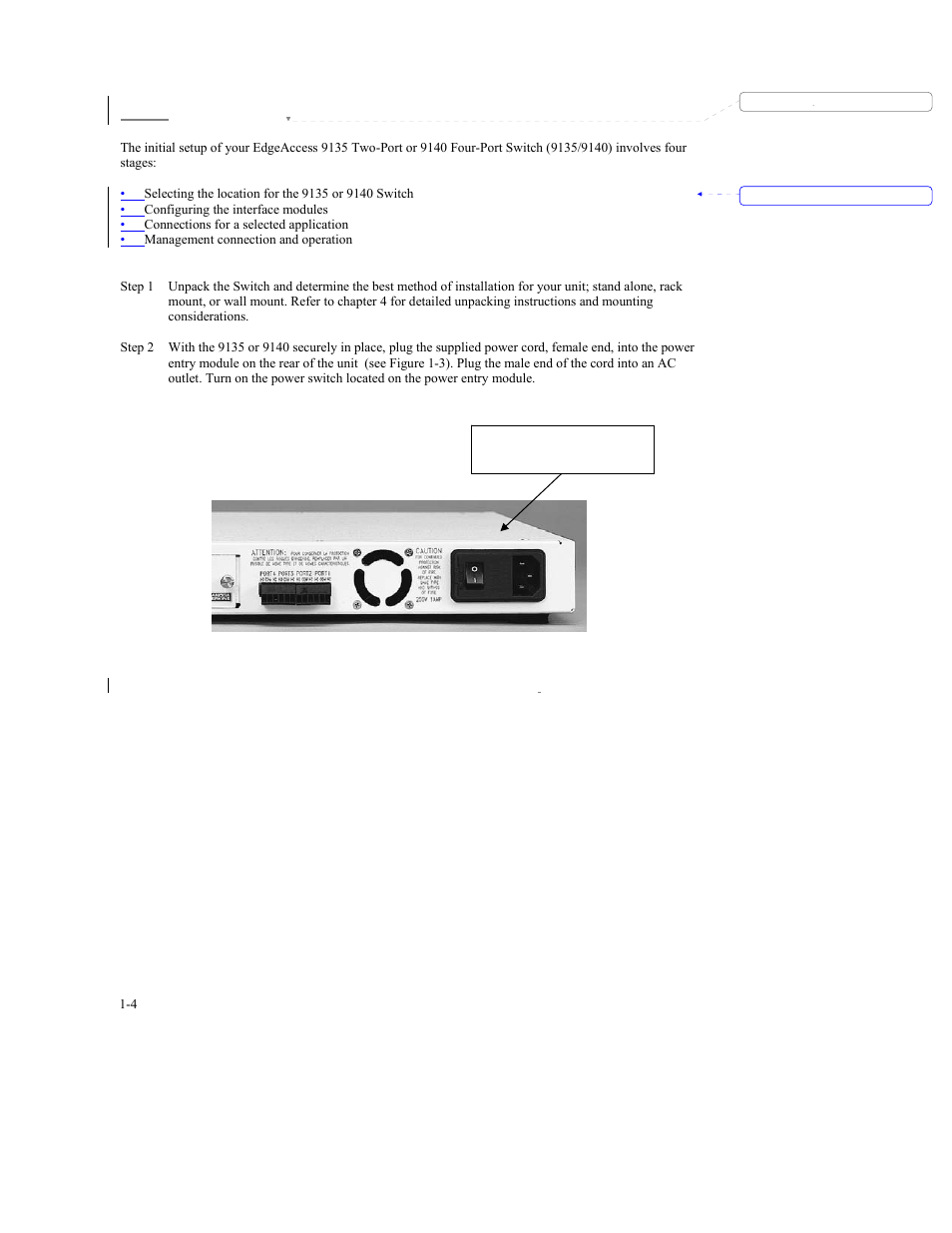3 quick start installation of the 9135/9140 switch | CANOGA PERKINS 9140 Four-Port SNMP Managed Fast Ethernet Switch User Manual | Page 14 / 99
