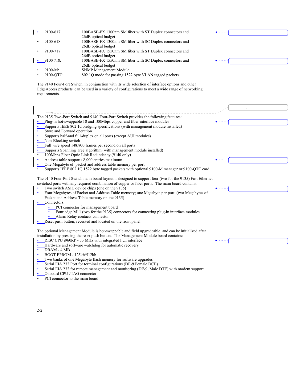 2 main features | CANOGA PERKINS 9140 Four-Port SNMP Managed Fast Ethernet Switch User Manual | Page 26 / 99