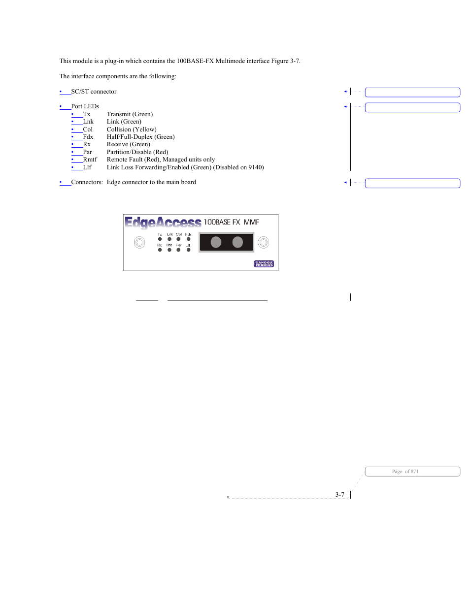 4 100base-fx multimode module | CANOGA PERKINS 9140 Four-Port SNMP Managed Fast Ethernet Switch User Manual | Page 33 / 99