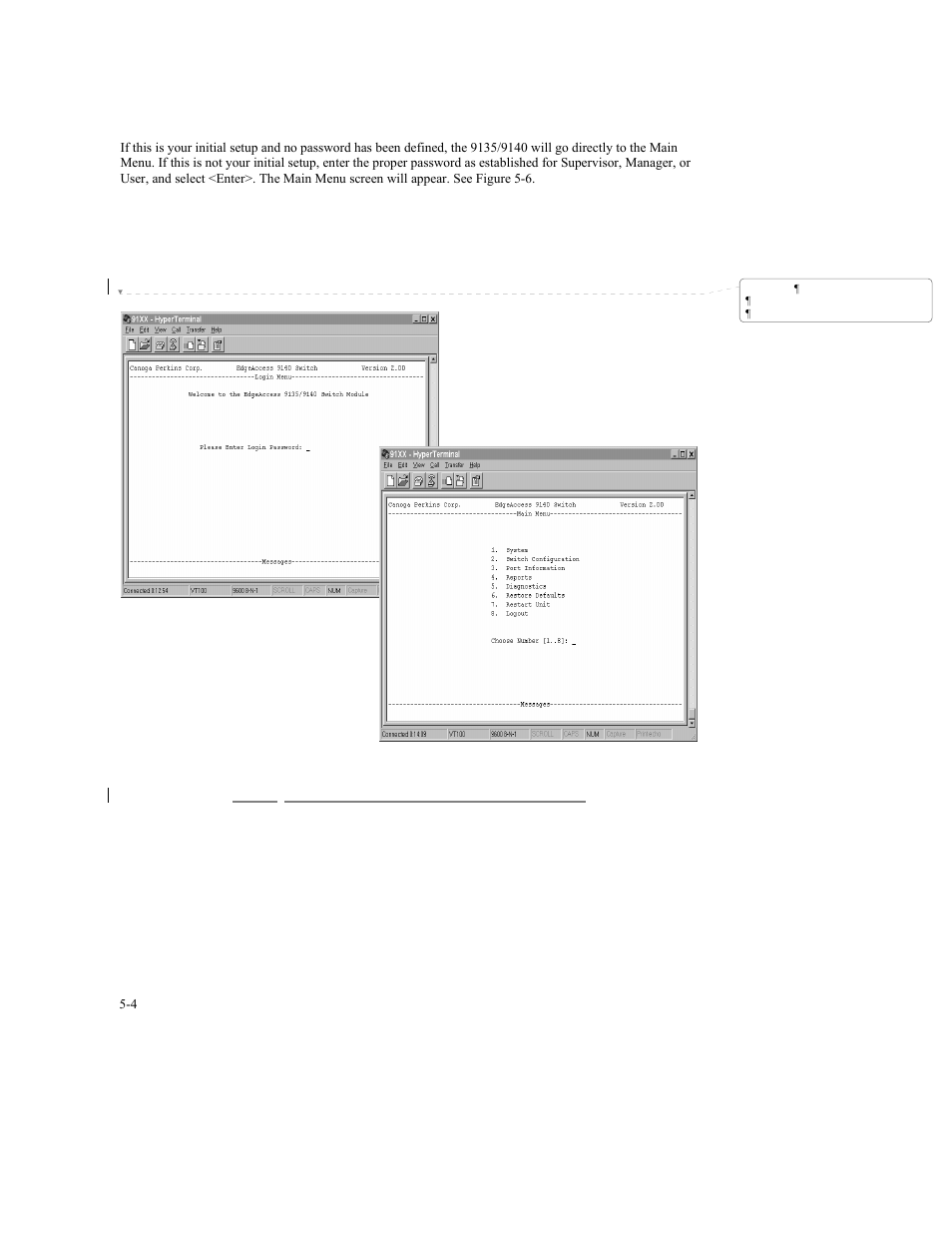 2 operation of the vt100 program | CANOGA PERKINS 9140 Four-Port SNMP Managed Fast Ethernet Switch User Manual | Page 50 / 99