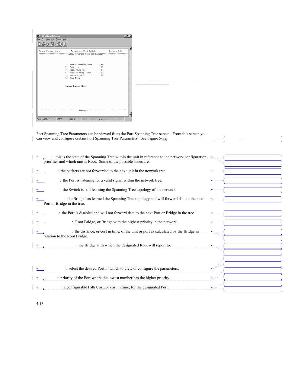 3 port parameters, 4 configurable port options | CANOGA PERKINS 9140 Four-Port SNMP Managed Fast Ethernet Switch User Manual | Page 64 / 99