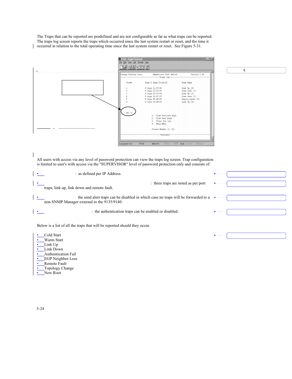 2 traps log screen | CANOGA PERKINS 9140 Four-Port SNMP Managed Fast Ethernet Switch User Manual | Page 70 / 99