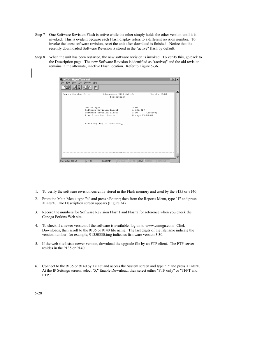 4 update the 9135 or 9140 software through ftp | CANOGA PERKINS 9140 Four-Port SNMP Managed Fast Ethernet Switch User Manual | Page 74 / 99