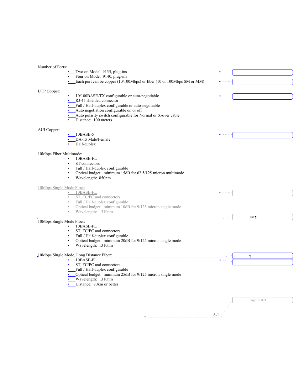 Chapter 6 specifications, 1 interfaces, Specifications | Chapter 6 | CANOGA PERKINS 9140 Four-Port SNMP Managed Fast Ethernet Switch User Manual | Page 77 / 99
