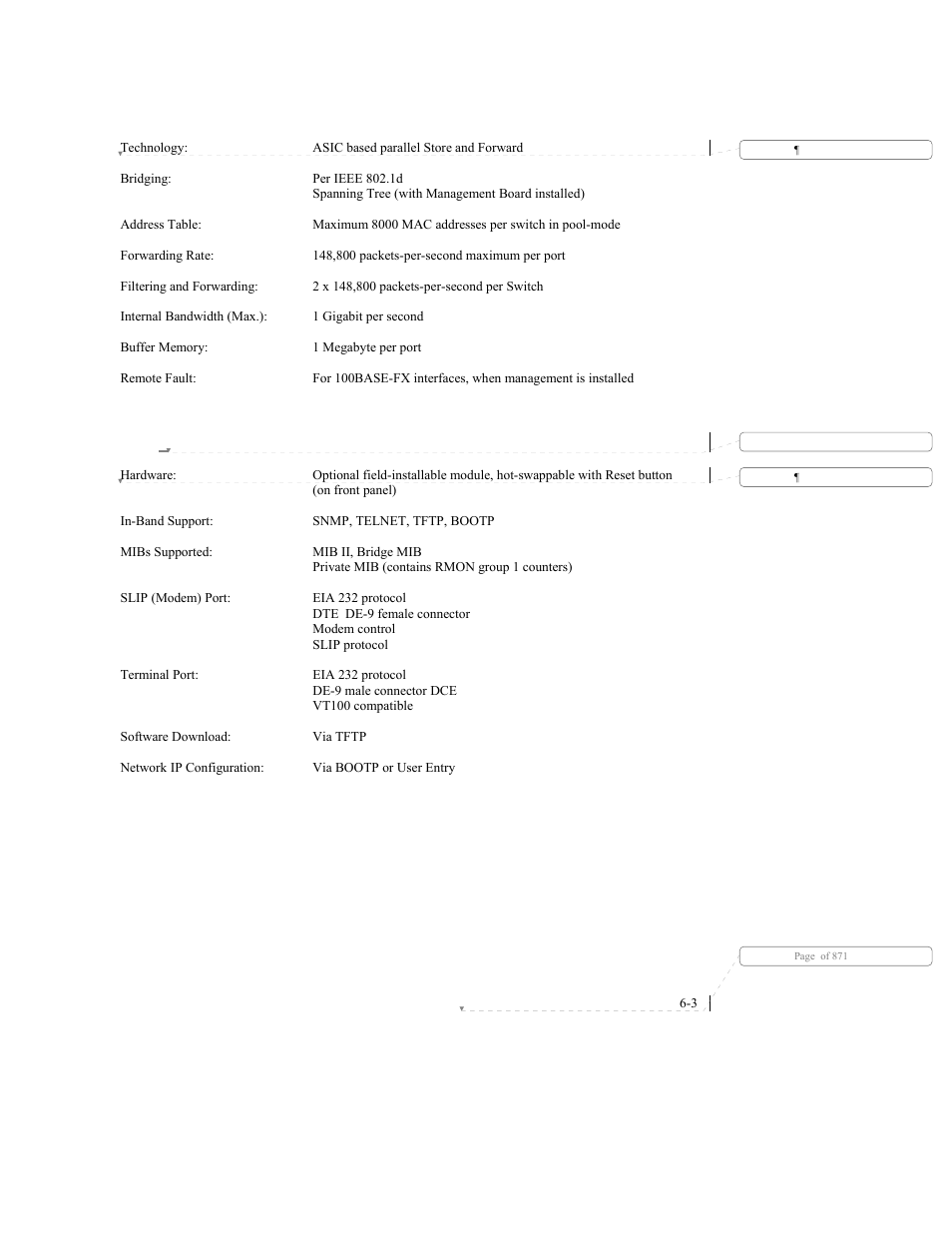 2 switching characteristics, 1 management board – characteristics | CANOGA PERKINS 9140 Four-Port SNMP Managed Fast Ethernet Switch User Manual | Page 79 / 99
