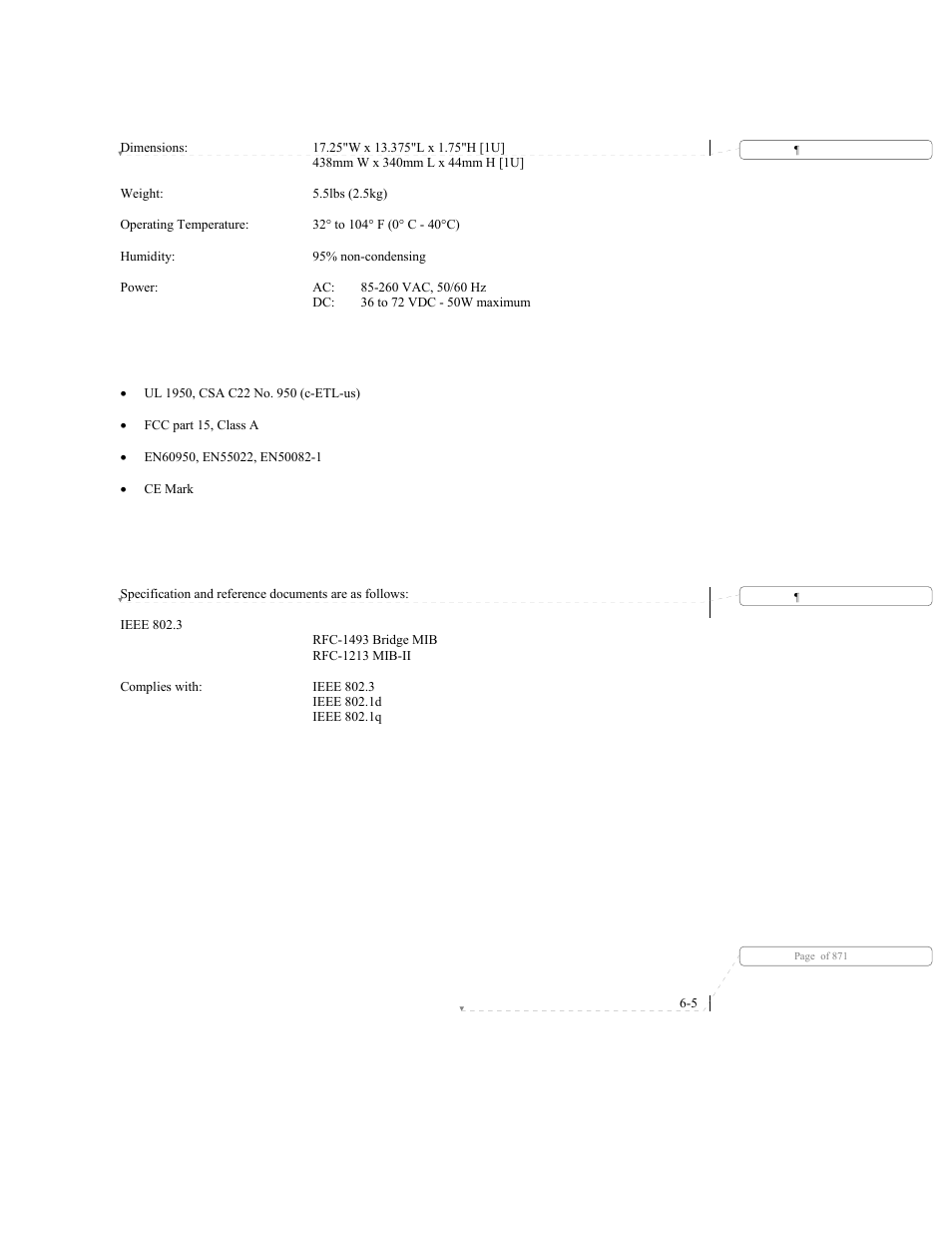5 physical / environmental, 6 regulatory compliance, 7 referenced documents | CANOGA PERKINS 9140 Four-Port SNMP Managed Fast Ethernet Switch User Manual | Page 81 / 99