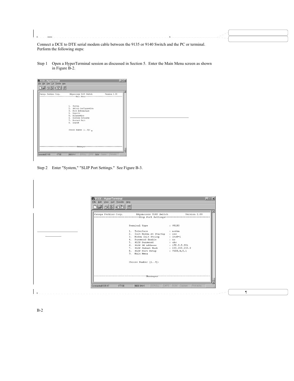 B.2 configuring the 9135 or 9140 for slip | CANOGA PERKINS 9140 Four-Port SNMP Managed Fast Ethernet Switch User Manual | Page 86 / 99