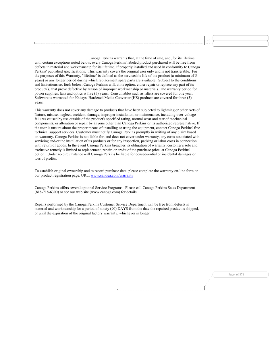 Appendix d limited warranty, Limited lifetime warranty, Warranty registration | Optional service programs, Customer service department repair warranty, Appendix d, Limited warranty | CANOGA PERKINS 9140 Four-Port SNMP Managed Fast Ethernet Switch User Manual | Page 97 / 99