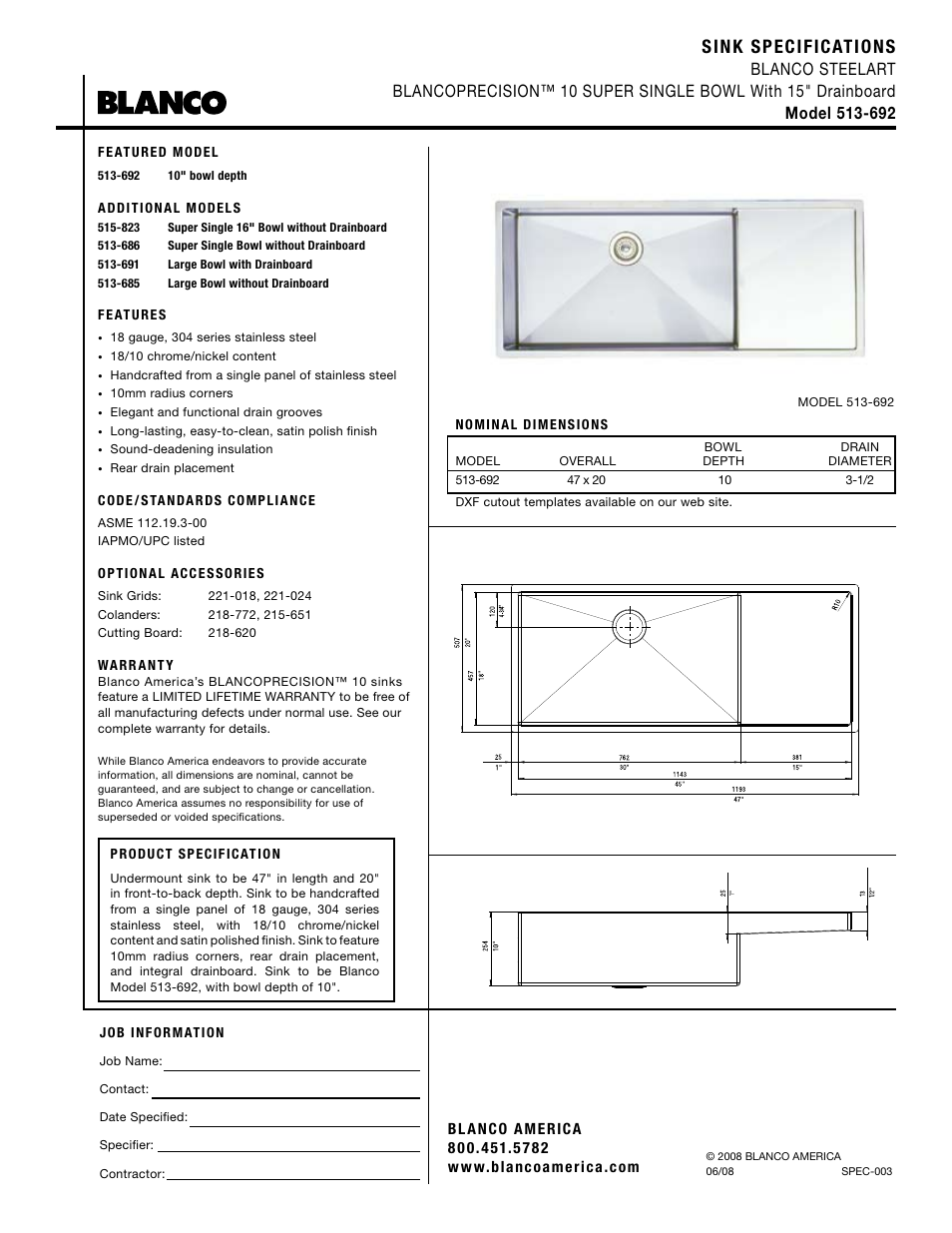 Blanco 513-692 User Manual | 1 page